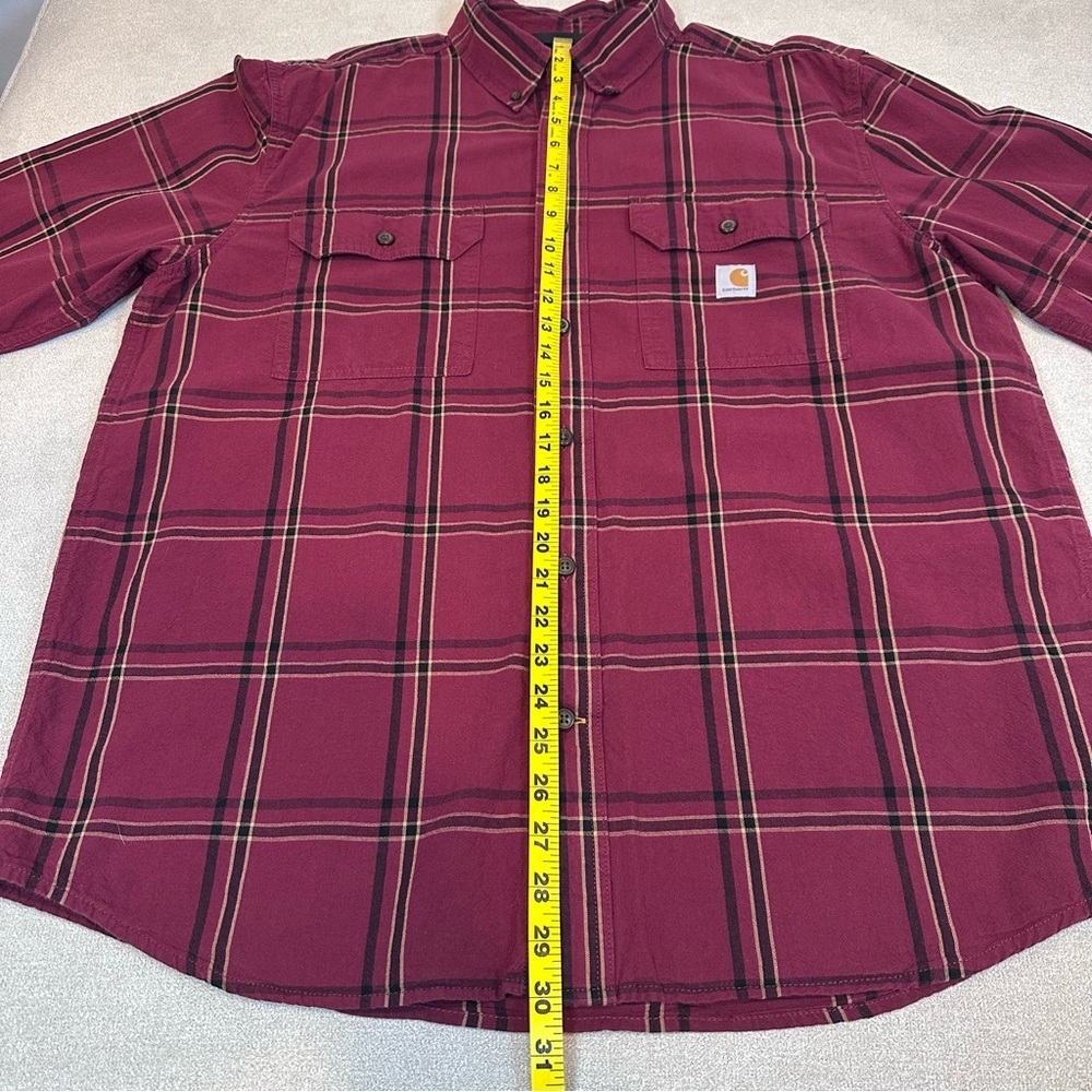 Carhartt Men’s Loose Fit Midweight Chambray Shirt. Deep Red Plaid. Large. - Picture 5 of 9